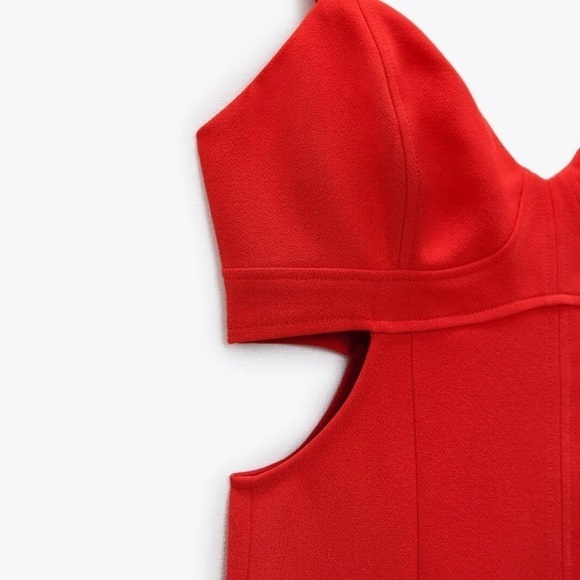 ZARA Blogger Favorite Red Cutout Strappy Bodycon Midi Dress XS NWT Valentines - Picture 15 of 16